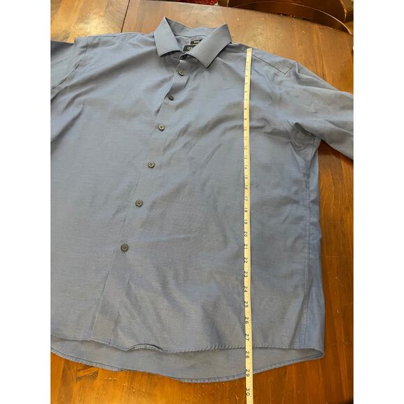 Kenneth Cole Awearness Mens Neck 18.5 LongSleeve ButtonUp Non Iron Slim Fit Blue - Picture 9 of 10